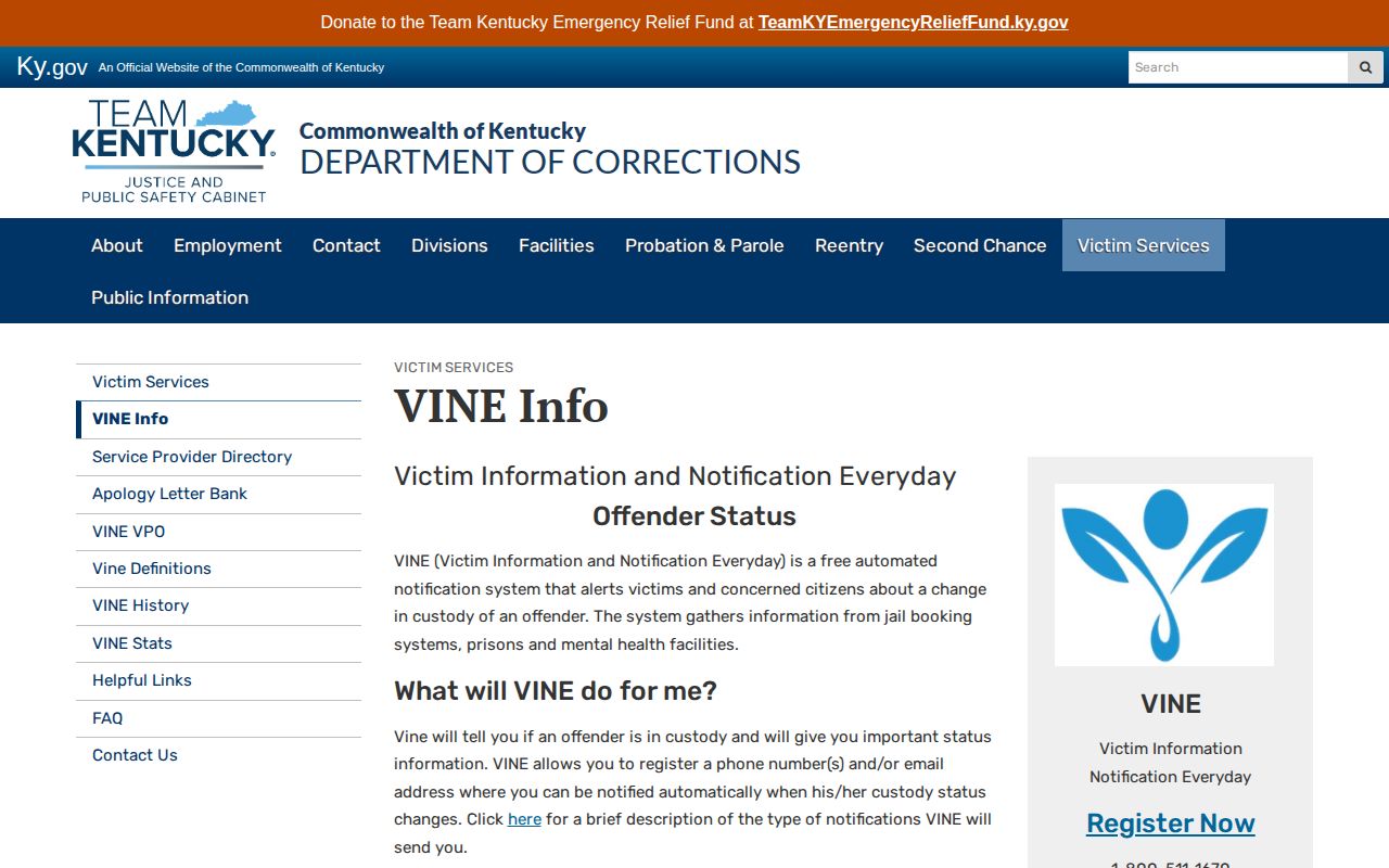 Kentucky VINE information for Christian County custody alerts