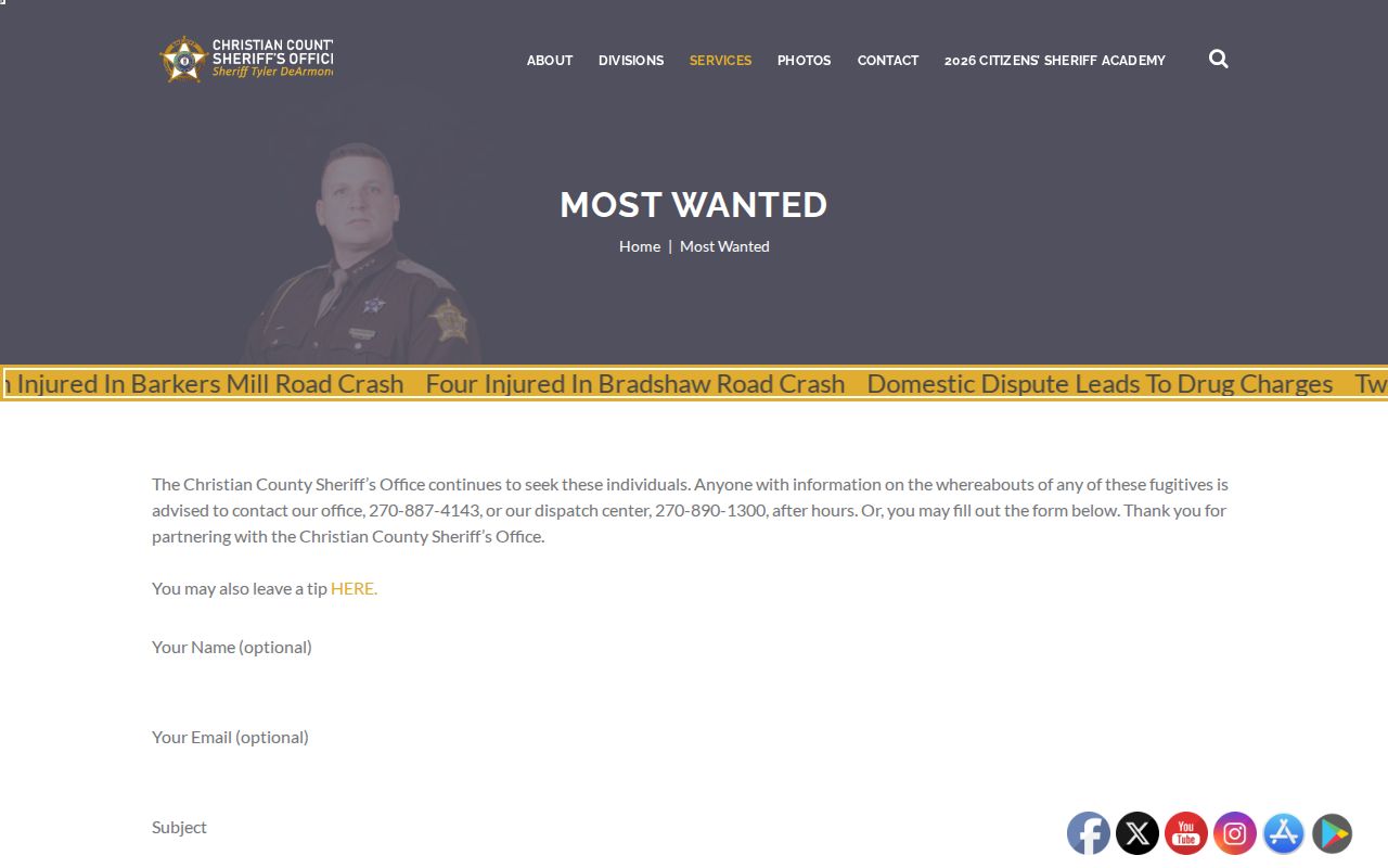 Christian County Sheriff arrest warrant wanted notices