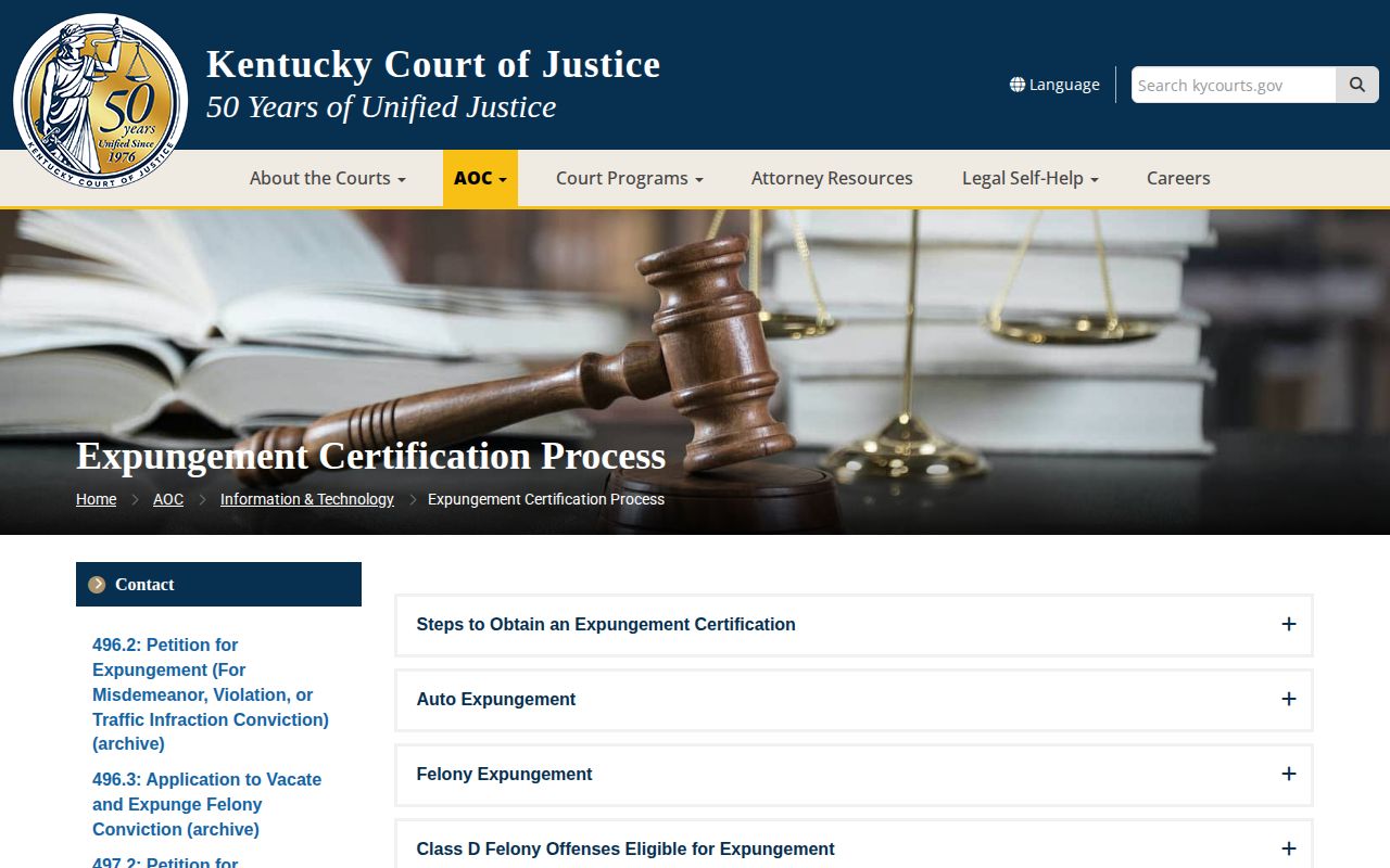 Kentucky court expungement route for Christian County arrest records